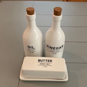 West Elm Utility Stoneware Oil Vinegar & Butter Dish Set